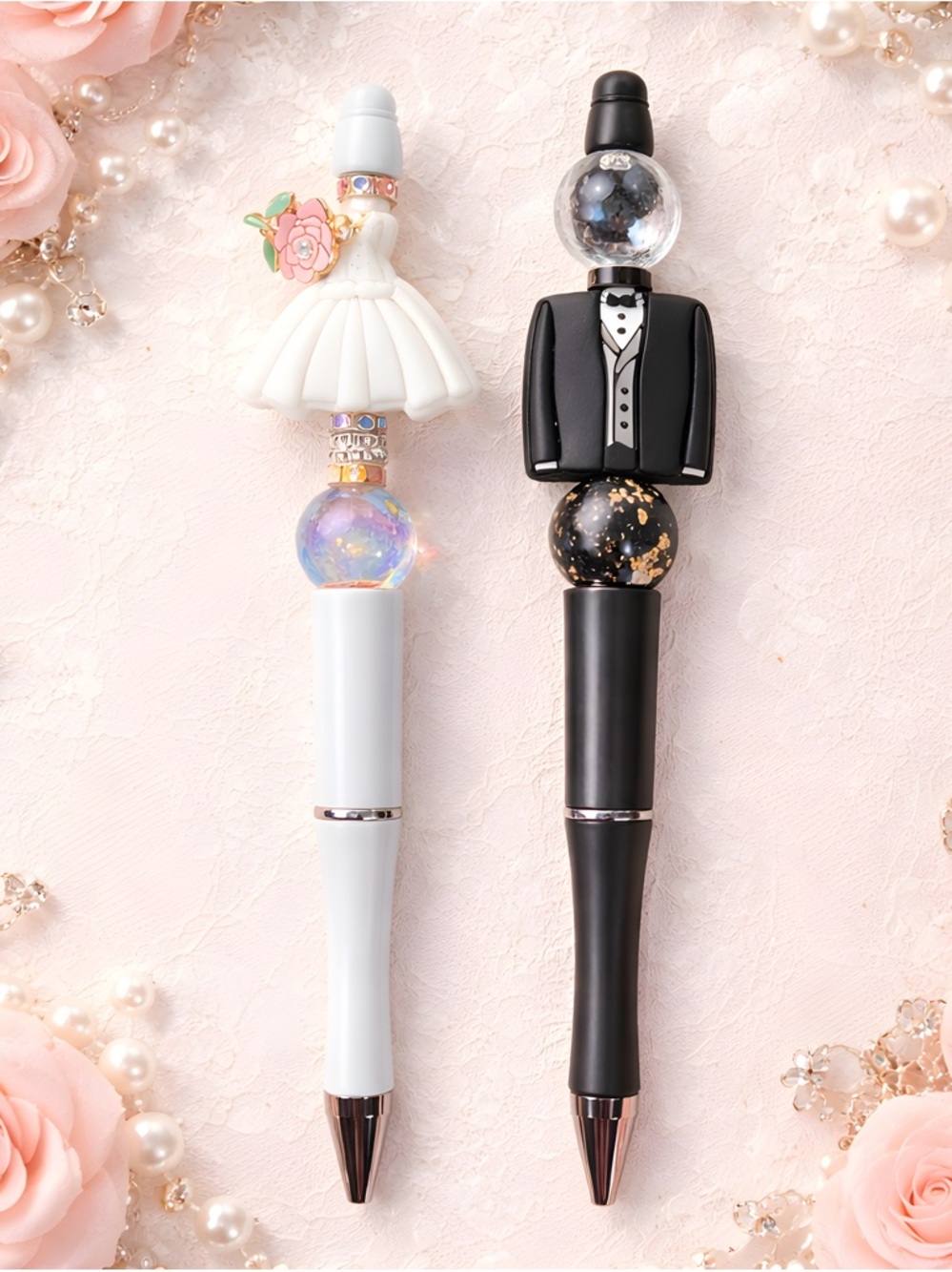 Wedding Couple Decorative Ballpoint Pen Set — Black and White